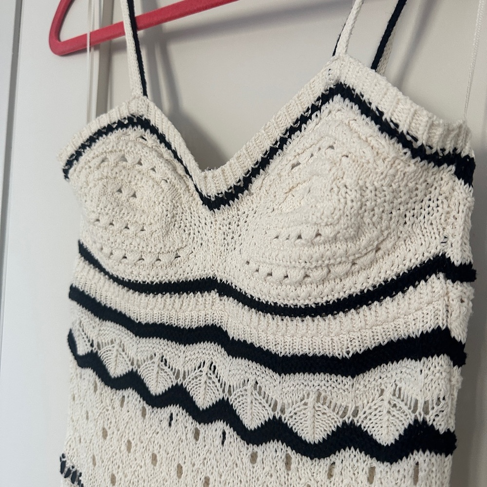 Zara Cream Crochet Maxi Dress with Black Accents - Picture 5 of 7